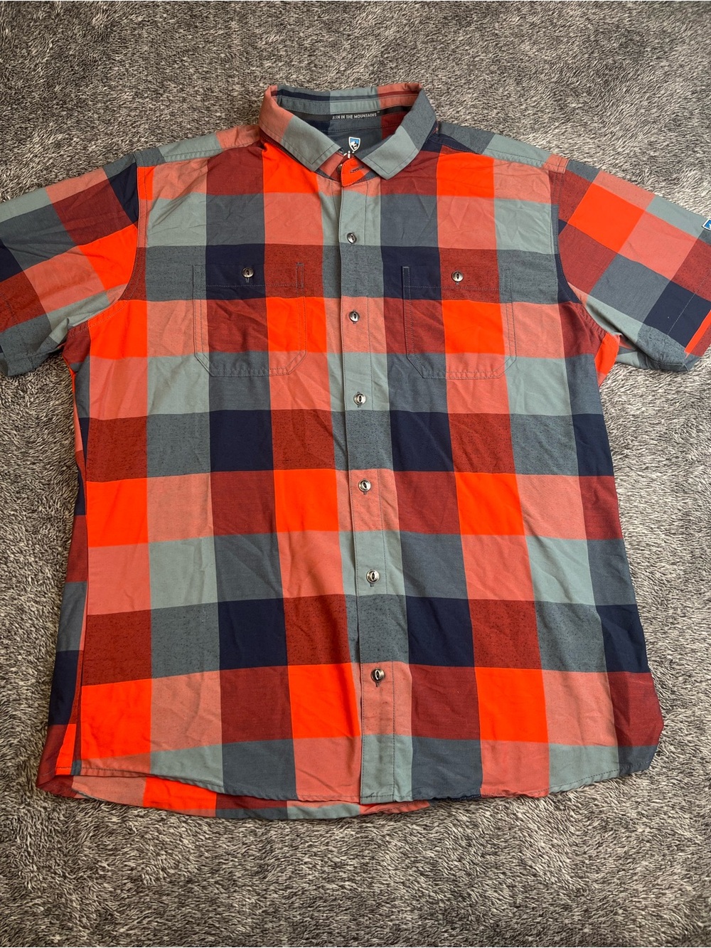 Kühl Red Blue Plaid Short Sleeve Button Down Large